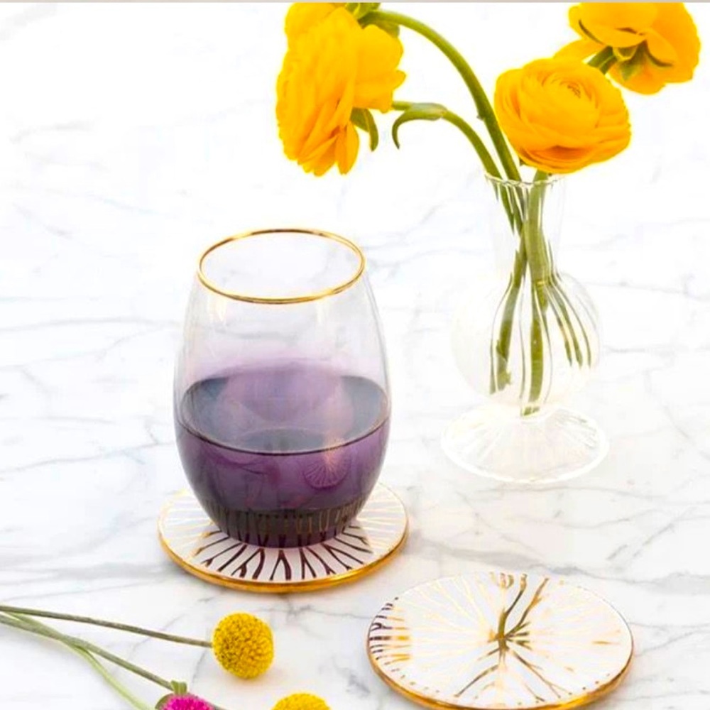 Anna NY | Amethyst Ombre Stemless Wine Glasses with Real 24K Gold Trim - NIB